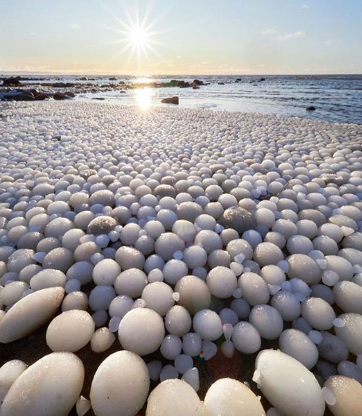 Los "huevos de hielo": el fenómeno que cubrió una playa Finlandia