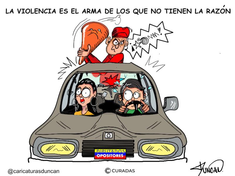 La violencia es el arma de quienes no tienen la razón Caricatura de Duncan