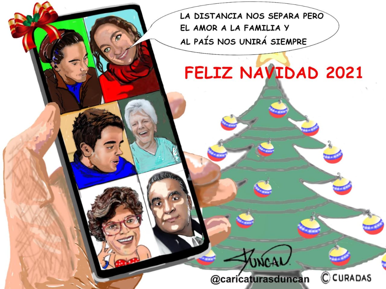 ¡Feliz Navidad venezolanos del mundo! Caricatura de Duncan