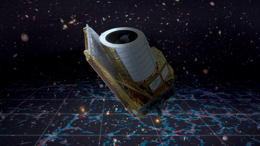 Ilustración de la misión espacial facilitada por la ESA/Euclid/Euclid Consortium/NASA. Galaxias en el fondo/ NASA, ESA, and S. Beckwith (STScI) and the HUDF Team. EFE