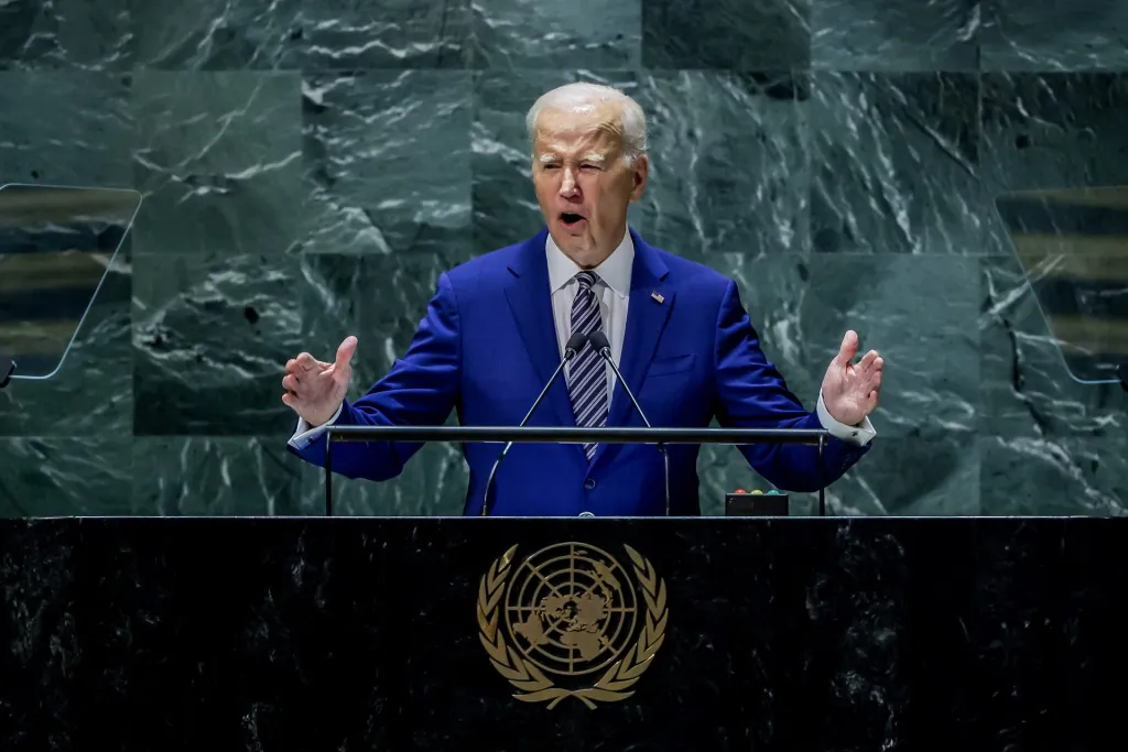 El presidente de EE.UU., Joe Biden, habla en la Asamblea General de la ONU, este 19 de septiembre de 2023, en Nueva York. EFE/Justin Lane