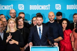 El candidato liberal progresista Michal Simecka, del partido Eslovaquia Progresista (PS), este 30 de septiembre de 2023. EFE/EPA/JAKUB GAVLAK