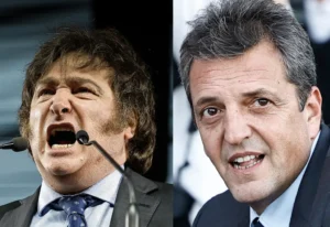 Combo de fotografías de archivo que muestra al el oficialista Sergio Massa y el libertario Javier Milei. EFE/ Archivo