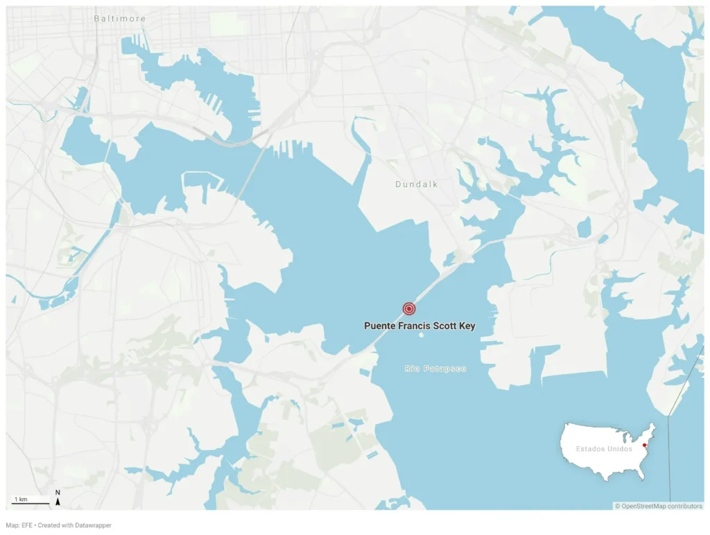 Mapa de situación de la ciudad de Baltimore, en la costa este de EEUU. EFE