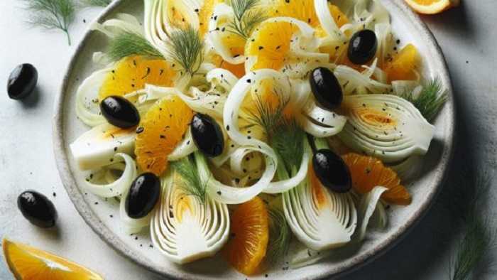 Ensalada de hinojo con naranjas y aceitunas