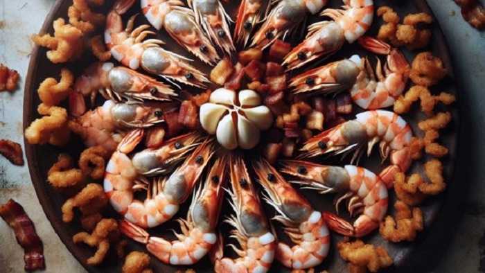 Gambas al ajillo con torreznos