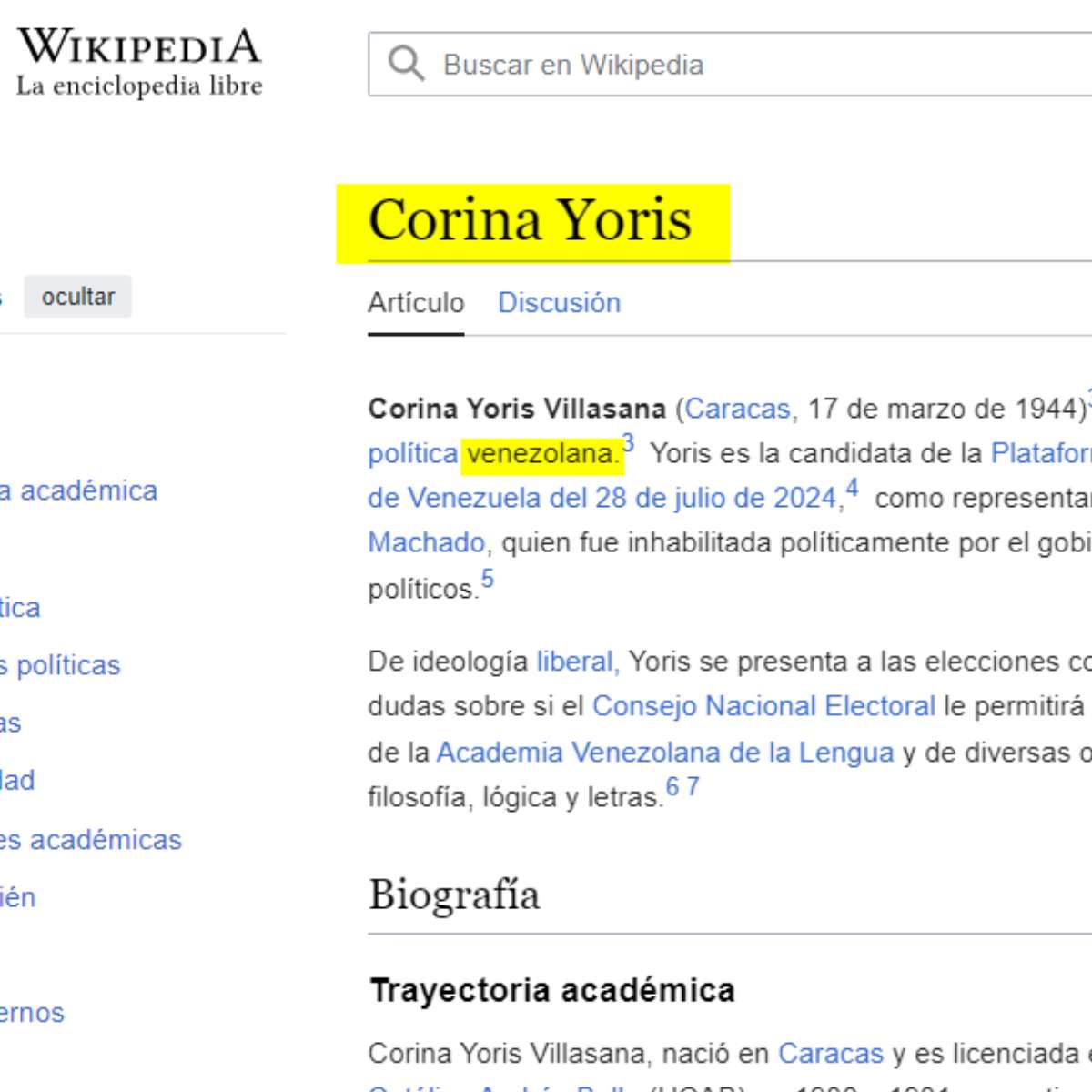 Nacionalidad de Corina Yoris