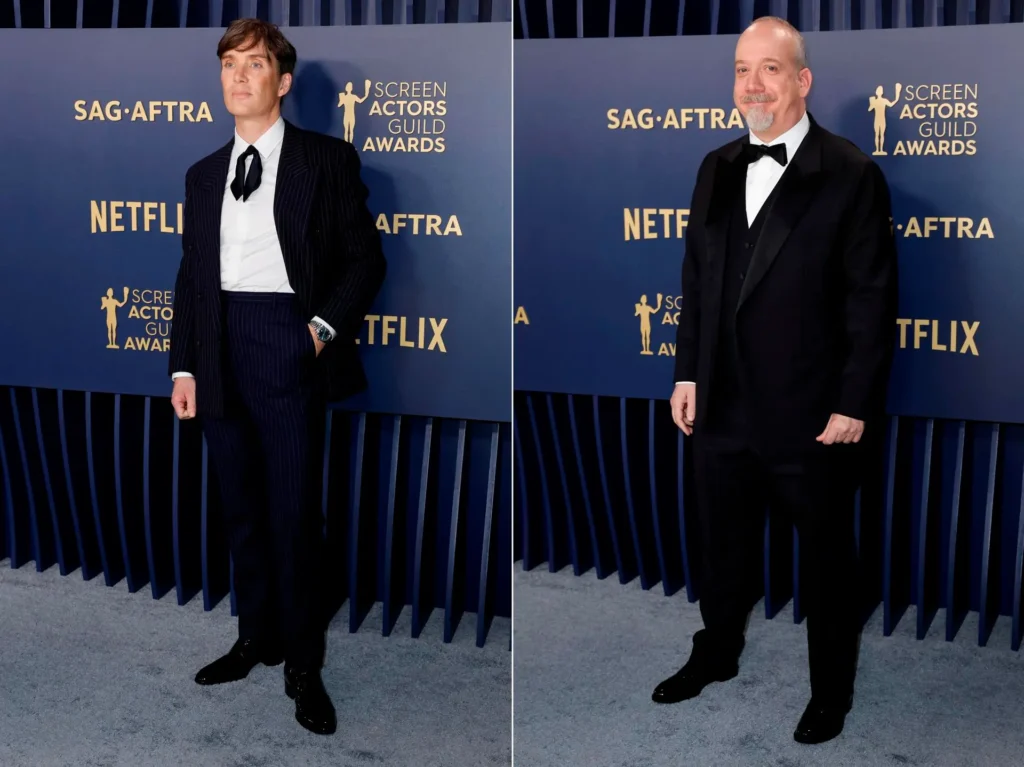 Composición de dos fotografías de archivo del 24 de febrero de 2024 donde aparecen los actores Cillian Murphy (i) y Paul Giamatti (d) durante la alfombra de la 30 edición anual de los Premios Screen Actors Guild. EFE/ Caroline Brehman