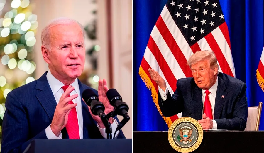 Composición de dos fotografías de archivo donde aparece el presidente de Estados Unidos, Joe Biden (i), y el expresidente, Donald J. Trump (d). EFE/Jim Lo Scalzo/Giorgio Viera