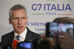 Fotografía de archivo del secretario general de la OTAN, Jens Stoltenberg, durante una rueda de prensa en Italia. EFE/Ciro Fusco