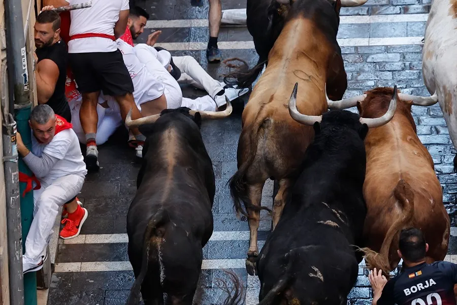 Primer encierro de San Fermín este domingo en Pamplona. EFE/ Villar López