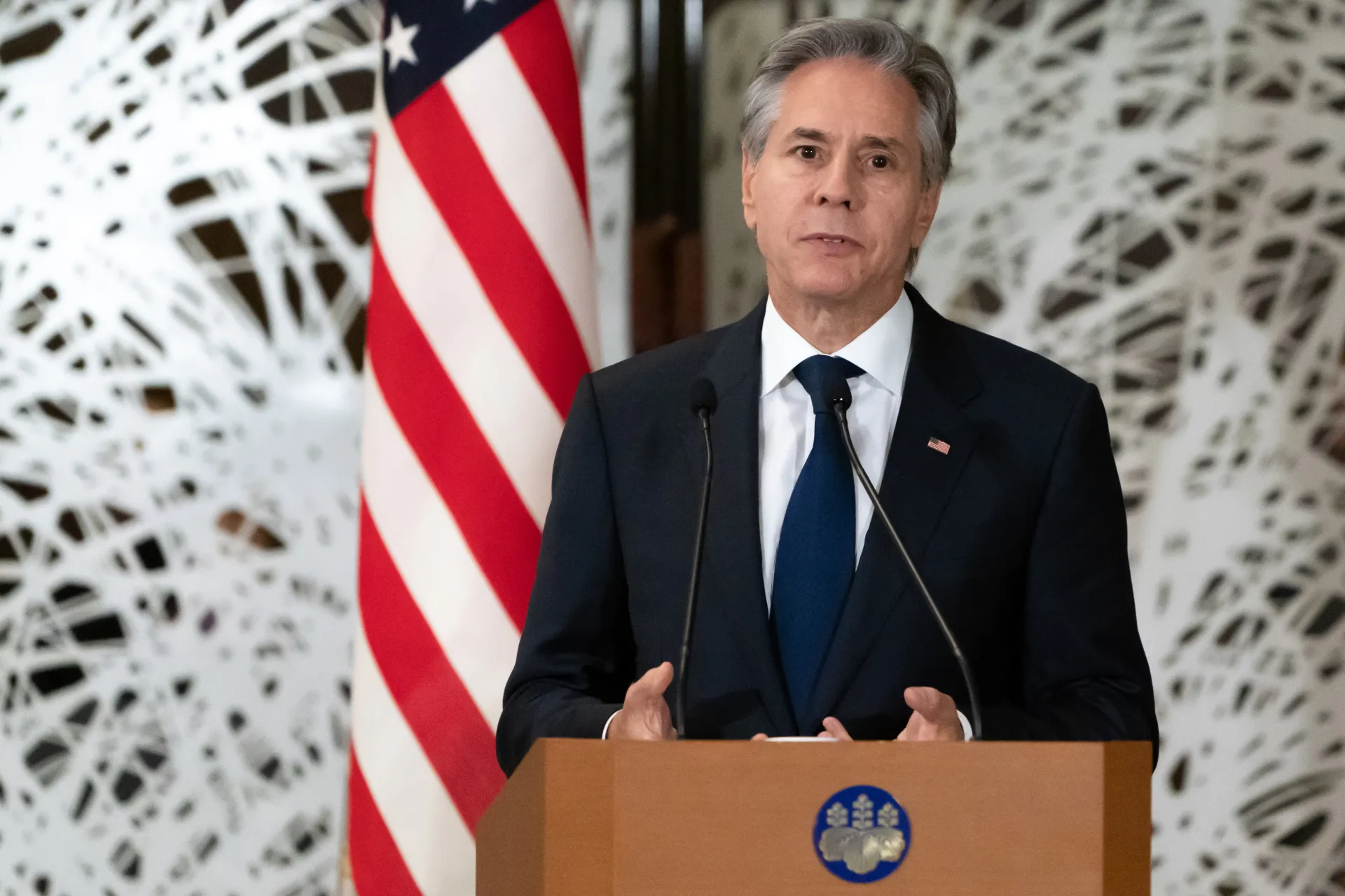 El secretario de Estado de Estados Unidos, Antony Blinken, habla durante una conferencia de prensa conjunta con el Ministro de Asuntos Exteriores de Japón, Yoko Kamikawa; el Ministro de Asuntos Exteriores de la India, Subrahmanyam Jaishankar, y la Ministra de Asuntos Exteriores de Australia, Penny Wong, en la Casa de Huéspedes Iikura en Tokio (Japón). EFE/Tomohiro Ohsumi/POOL