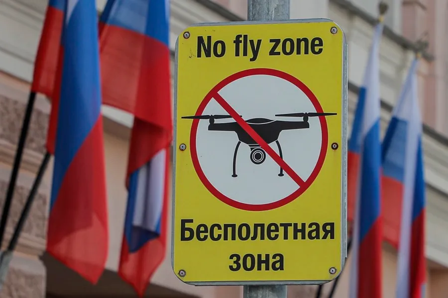 Un cartel de "Zona prohibida para drones" en Moscú. /EPA/Maxim Shipenkov