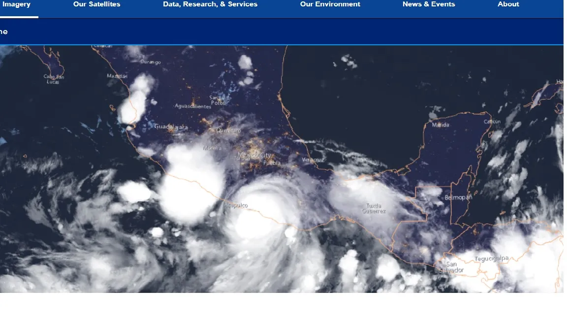Vista del huracán John a su entrada al territorio mexicano por el estado de Guerrero. EFE/Página web de la Oficina Nacional de Administración Oceánica y Atmosférica NOAA