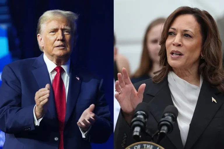 Combo de fotografías donde se observa a los candidatos a la presidencia de Estados Unidos el expresidente Donald Trump y a la actual vicepresidenta Kamala Harris. Los candidatos a las elecciones presidenciales del 5 de noviembre, EFE/ Ting Shen / POOL