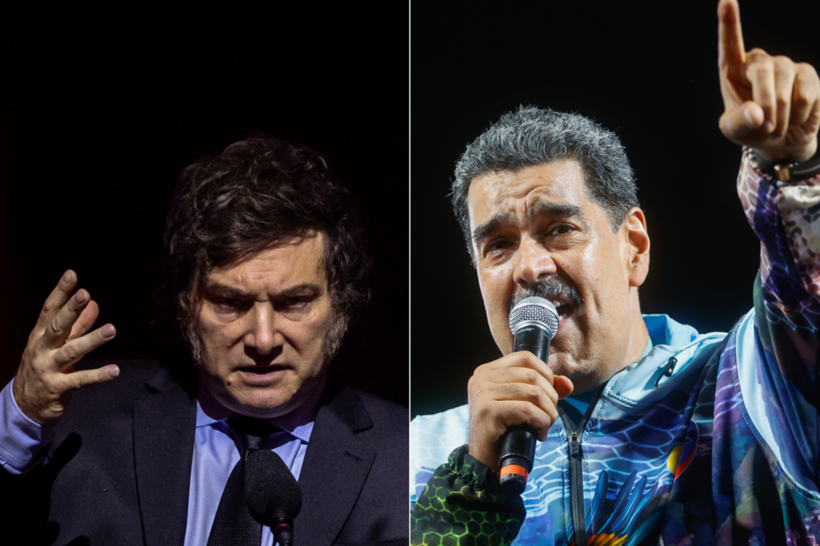 Combo de fotografías de archivo que muestra la presidente de Argentina Javier Milei (i) y al presidente de Venezuela Nicolás Maduro. EFE/ Archivo