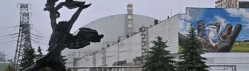 Vista del contenedor que cubre la unidad del reactor nº 4 de la central nuclear de Chernóbil (imagen de archivo)