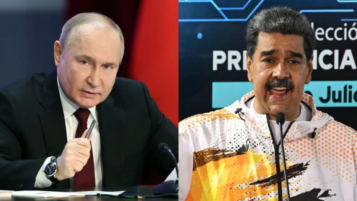 Vladimir Putin, presidente de Rusia, y Nicolás Maduro, presidente de Venezuela. SERGEI SAVOSTYANOV/POOL/AFP vía Getty Images y FEDERICO PARRA/AFP vía Getty Images