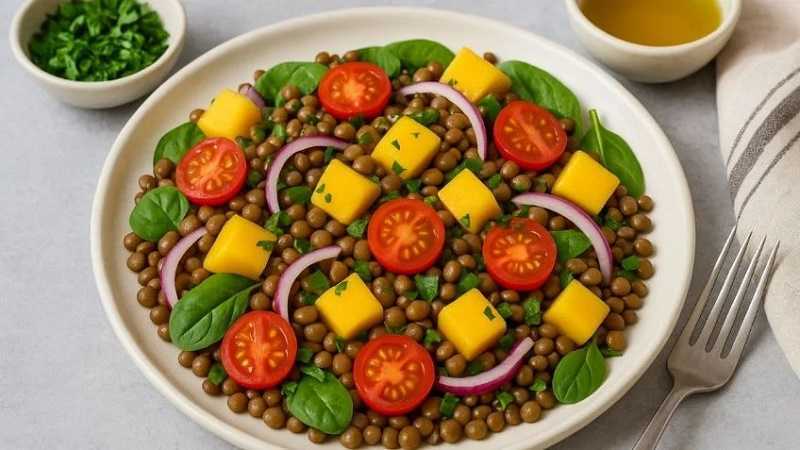 Ensalada de lentejas con mango