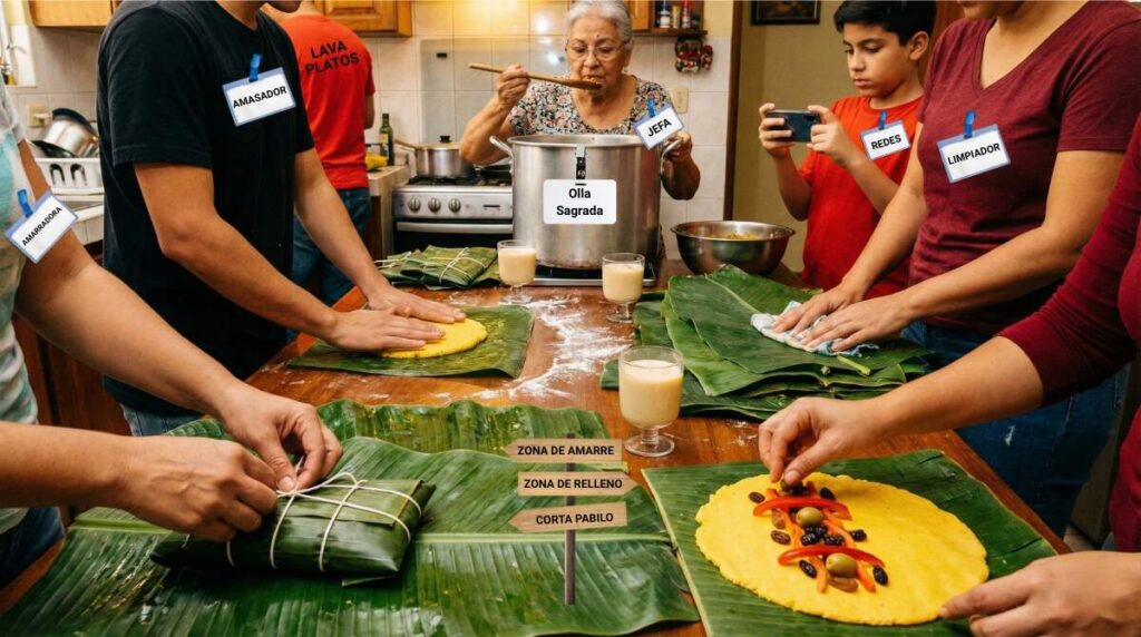 Cargos puestos posiciones al preparar hallacas en Venezuela