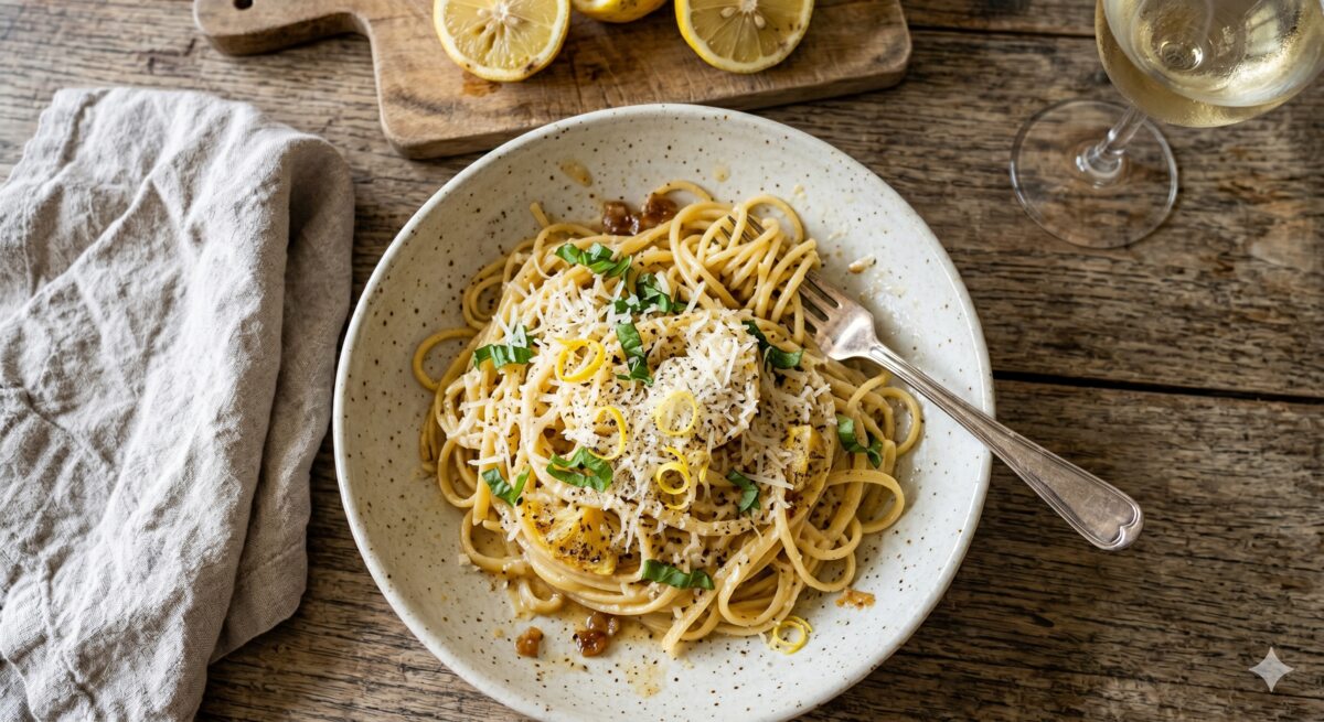 Pasta al limón con mantequilla caramelizada receta