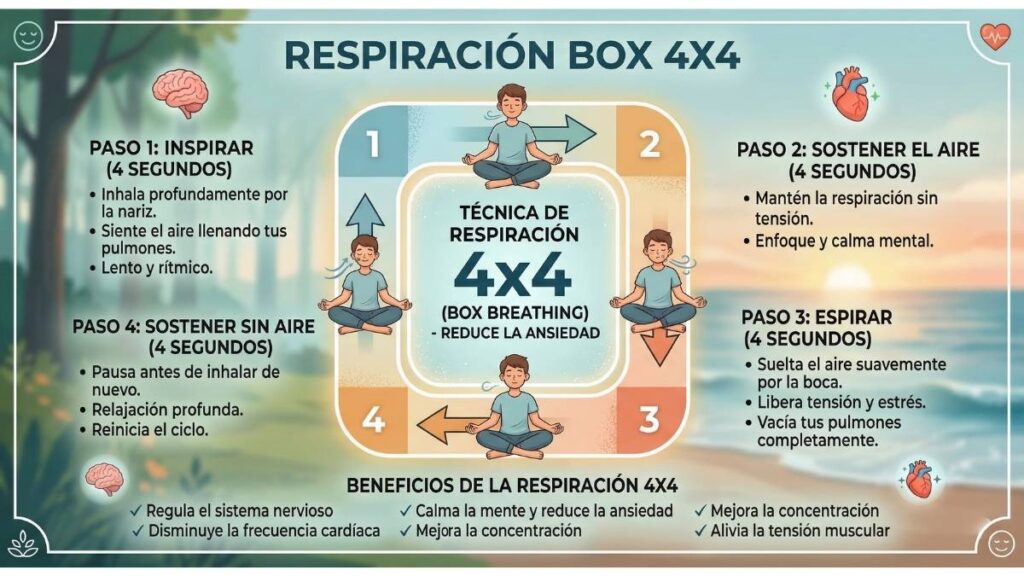 Respiración 4x4 para quitar el estrés y reducir ansiedad y presión