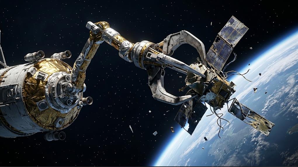 Garra espacial gigante para retirar chatarra